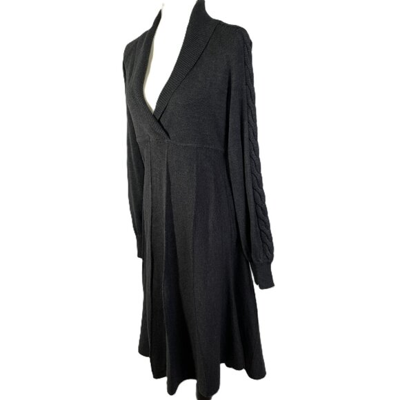 Evan-Picone Sweater Dress Size L Charcoal Midi Long Sleeves V Neck - Picture 2 of 15